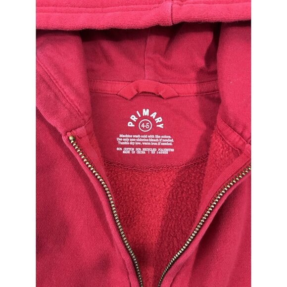 Primary Kids Red Full Zip hoodie size 4-5 Years Lightweight Cotton Blend SOFT! - Picture 3 of 3